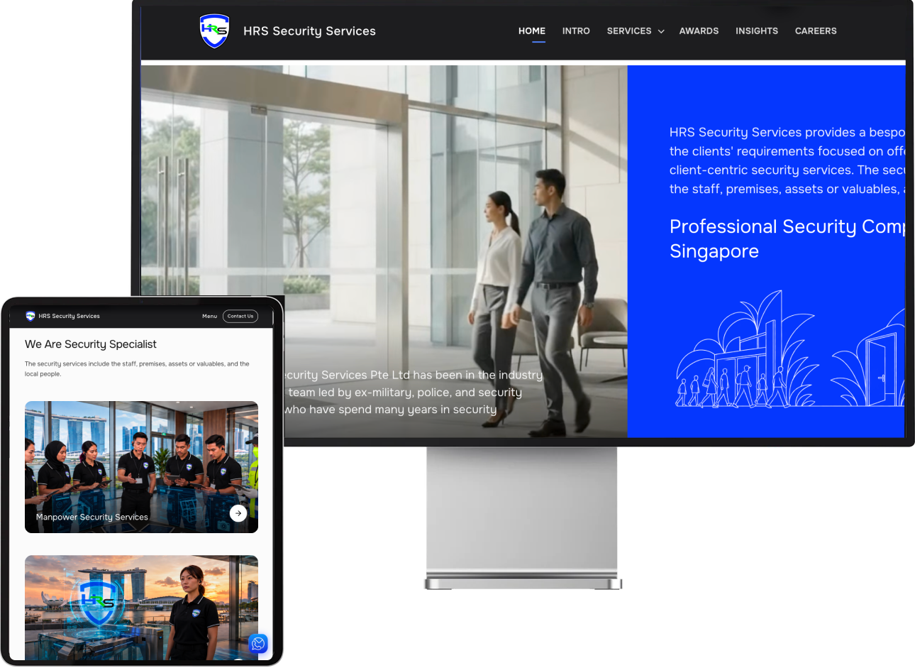 HRS Security Services website shown on desktop and tablet