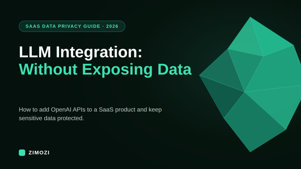 Zimozi cover graphic: LLM integration for SaaS products without exposing sensitive data